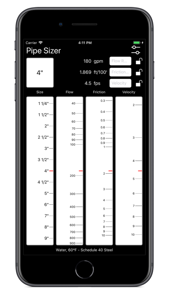 Pipe Sizer App - iPhone 8 Plus